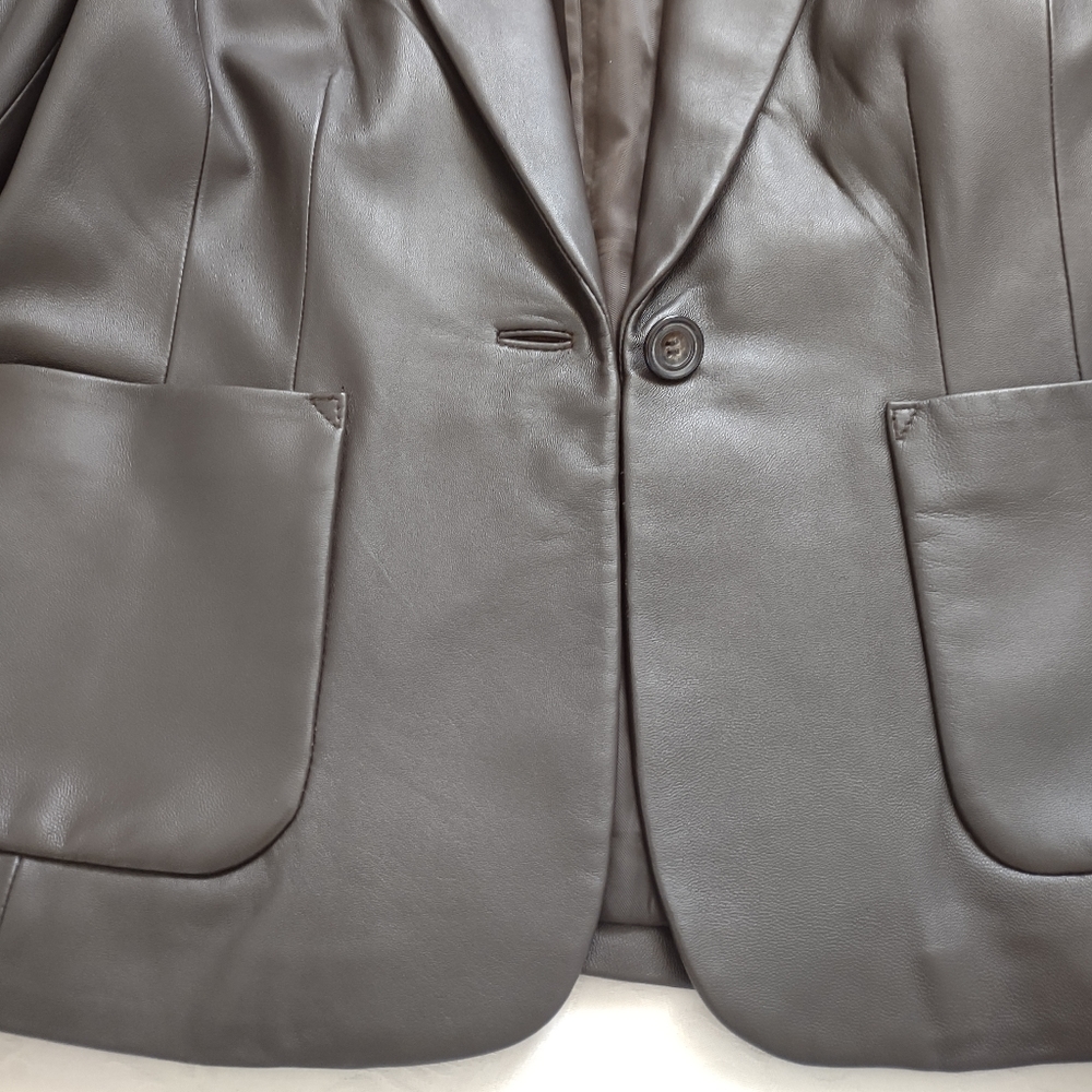 100% Leather Blazer Patch Pockets One Button - image 7